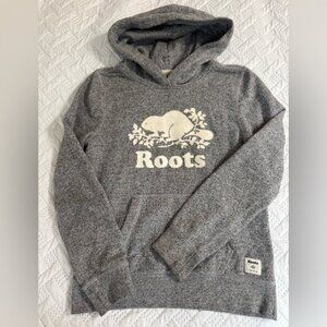 Roots Kids Heather Gray Hoodie Sweatshirt Beaver Logo  Design XXL 13-14 Years